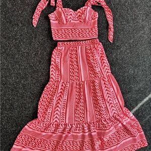 SHEIN Red and White Geometric Maxi Dress